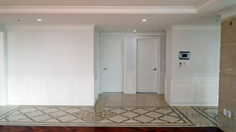White-painted wainscoting in a renovated Korean apartment living room
